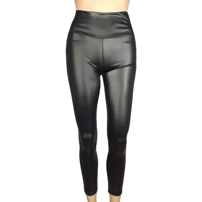High-Waist Faux Leather Pants Yoga Casual Trousers High Elasticity Four-Season Wearable Long Pants Base Layer Pants