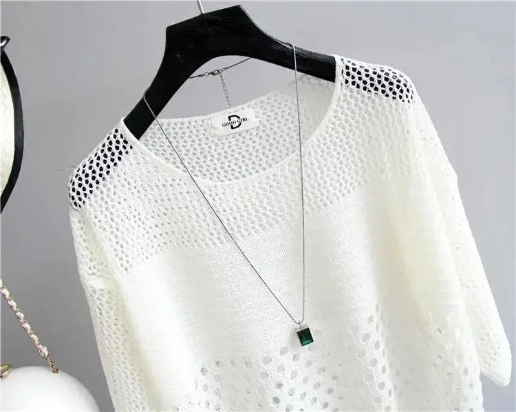 Spring and Summer New Ice Silk Knitted Vest Top Hollow Out Thin Bottoming Sling Streetwear Womens Clothing Shirt