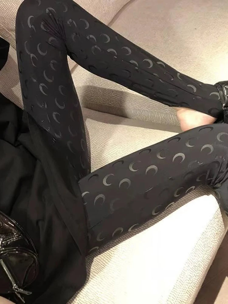 Fashion High Street Casual Women's High Waist Printed Bottom Pants New Women Reflective Tight Elastic Outerwear Pants