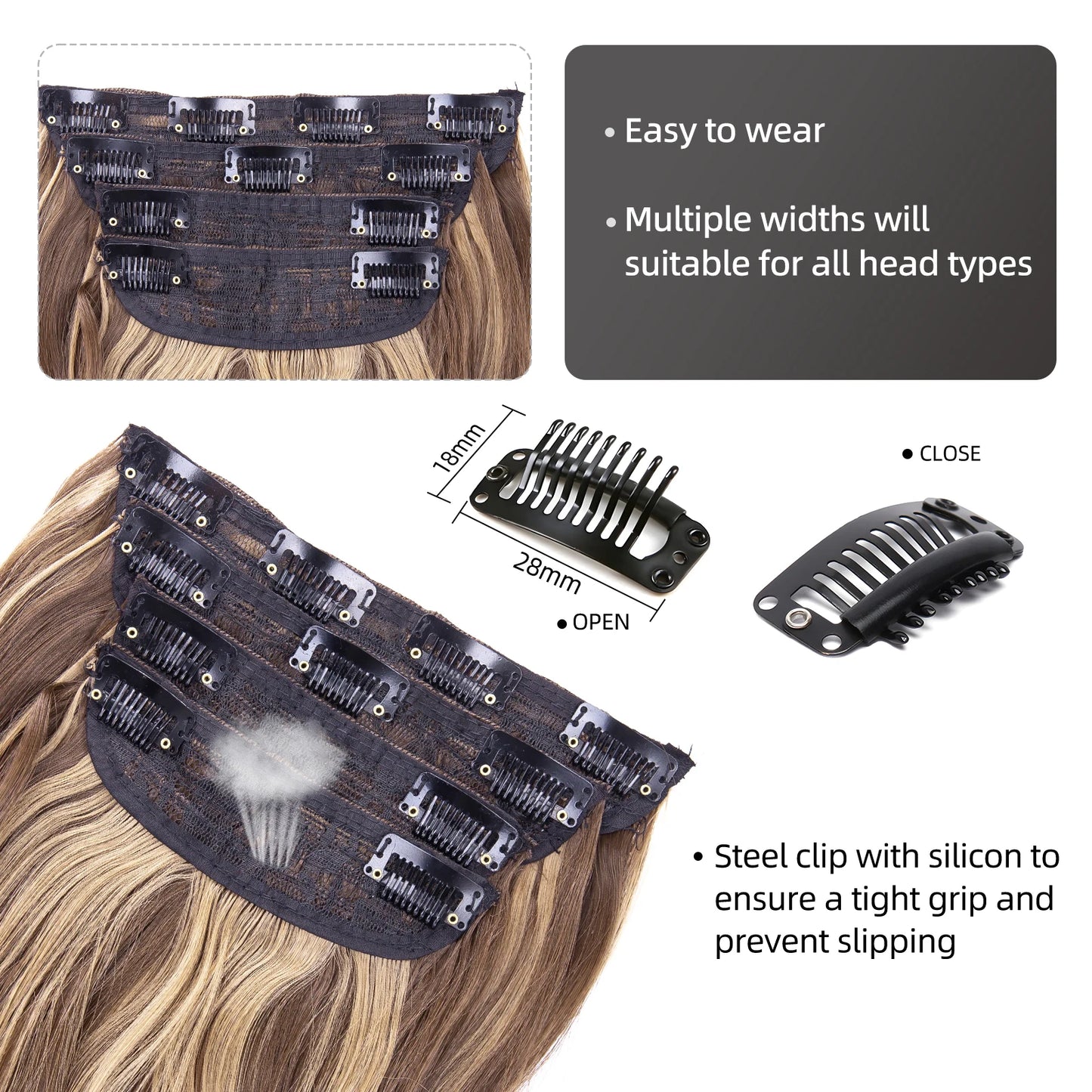 The 20-Inch Long Wavy Clip-In Hairpiece Set (4pcs)