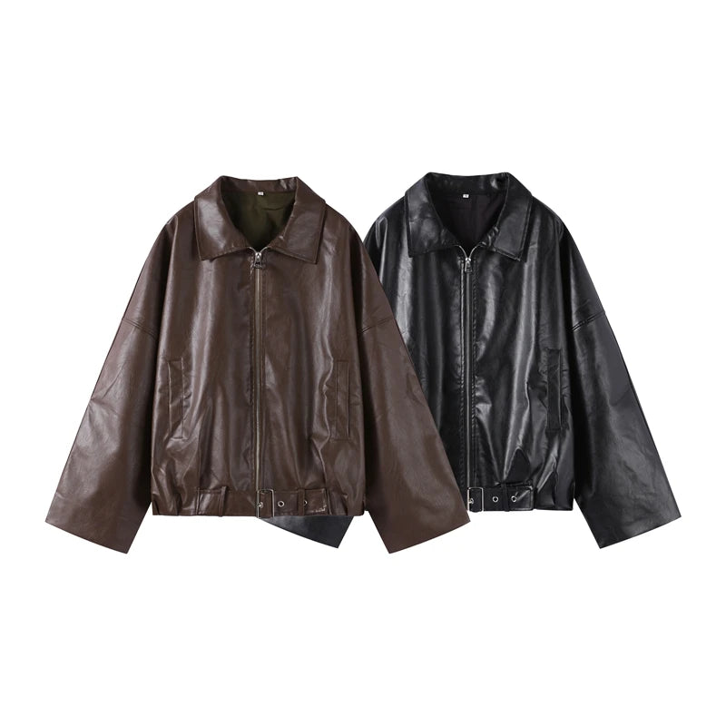 The Belted PU Bomber Jacket