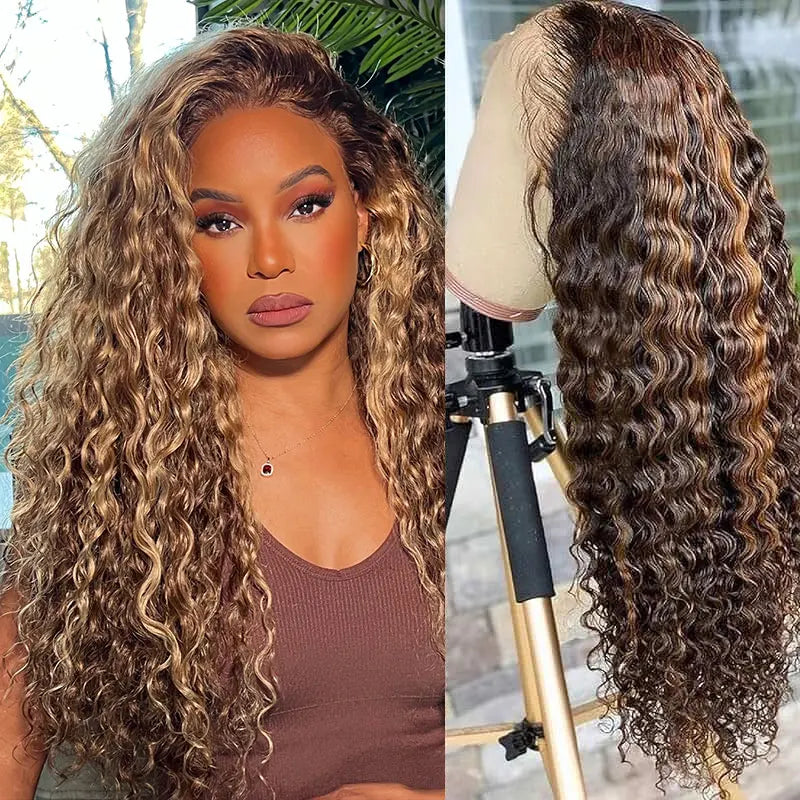 30 Inch Highlight Ombre 13x6 Hd Lace Frontal Wig Water Curly Human Hair Wigs 13x4 Hd Transparent Deep Wave Lace Frontal Wig