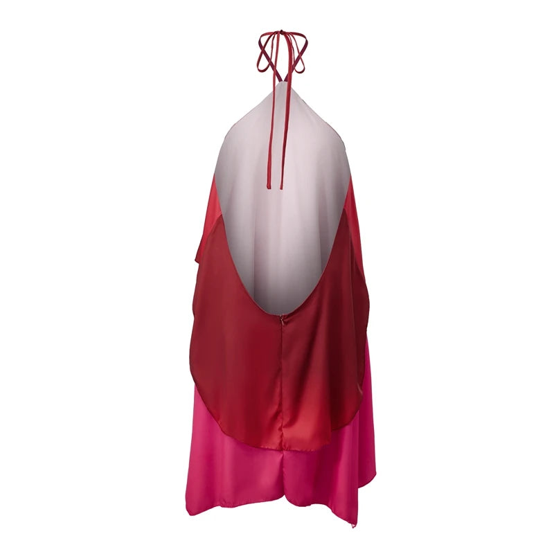 Women Ruffles Halter Neck Mini Dress Summer Mock Neck Open Back Tiered Dress Y2K Backless Mesh Layered Going Out Dresses