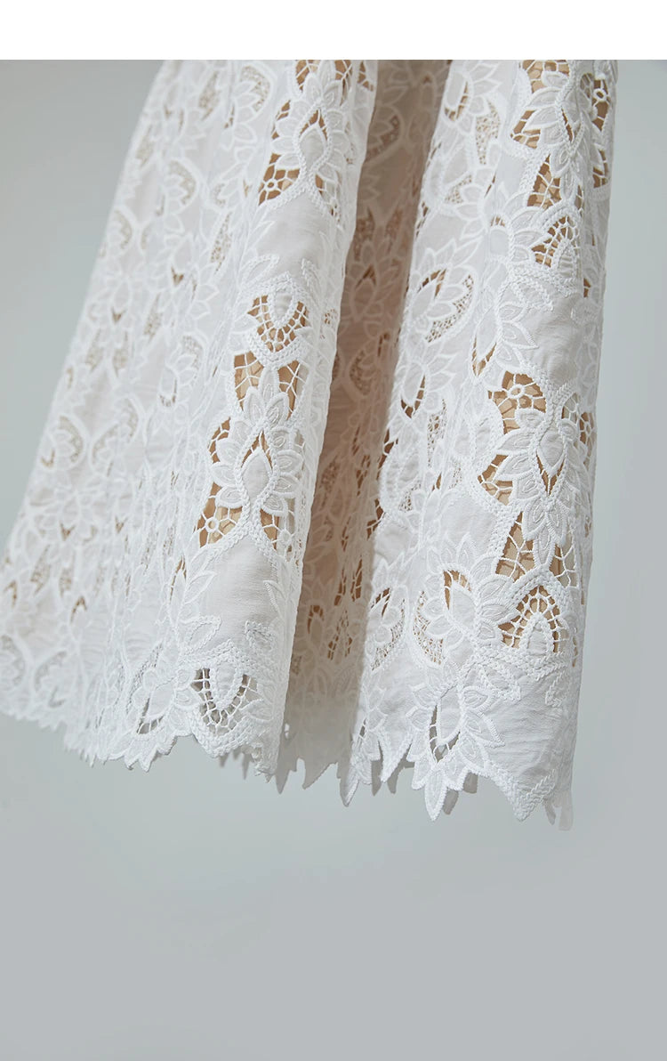 AMII Minimalist Beige Elegant Skirt Straight 2025 Summer Office Lady Romantic Flower Lace Embroidery Women Midi Skirts 12542169