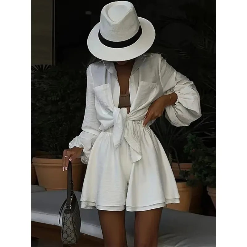 Casual Loose Short Sets For Women 2 Piece Sets Womens Outfits Spa Holiday Baggy Fashion Shorts Suits Woman Summer