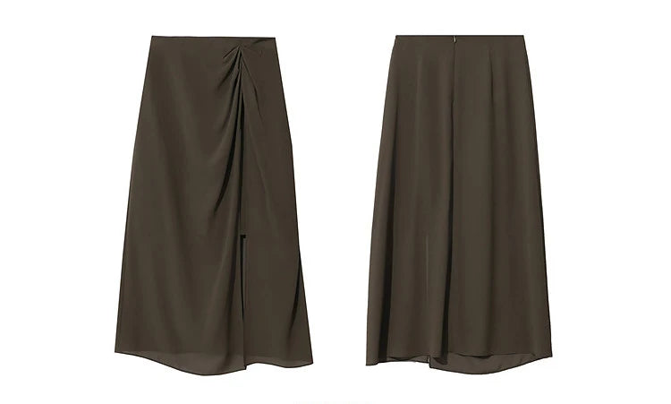 Amii Women's Skirt 2026 Summer Elegant Chiffon Midi Skirt Pleated Side Slit Office Casual Versatile Women's Clothing 12612002