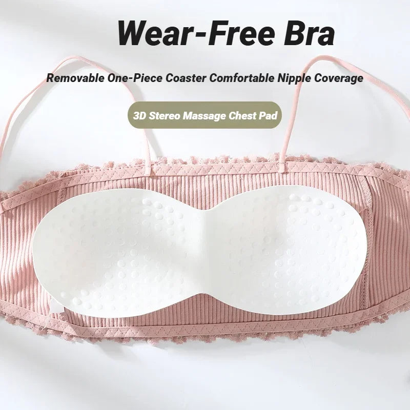 Cotton Camisole Top Girl No Underwire Chest Pad Adjustable To Fit Small Vest Wrap Bra Student Summer Women Bras Back Lace Sexy