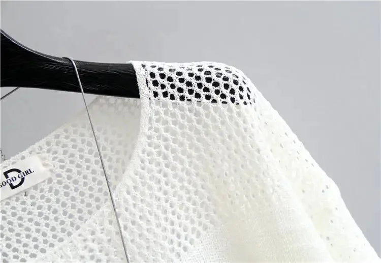 Spring and Summer New Ice Silk Knitted Vest Top Hollow Out Thin Bottoming Sling Streetwear Womens Clothing Shirt