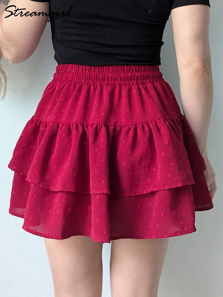 Streamgirl Women Mini Skirts With Shorts Under Summer Clothes Tie Up A Line Short White Pleated Ruffled Layered Skirt For Women