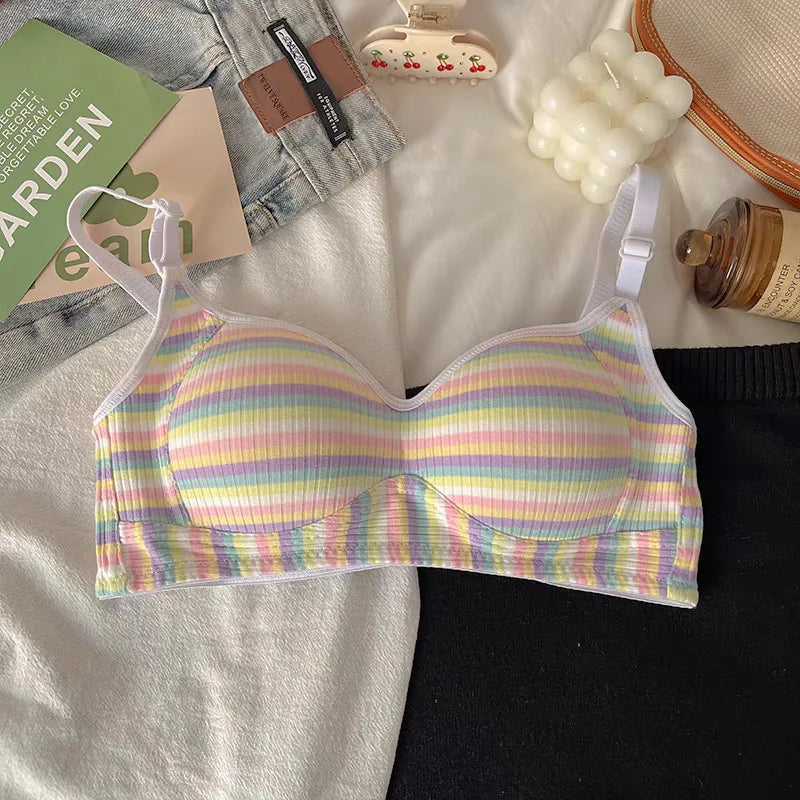 Sexy Bra for Women Tops Dopamine Rainbow Girl Seamless Bra Steel Ring Free Underwear Lingerie Bralette
