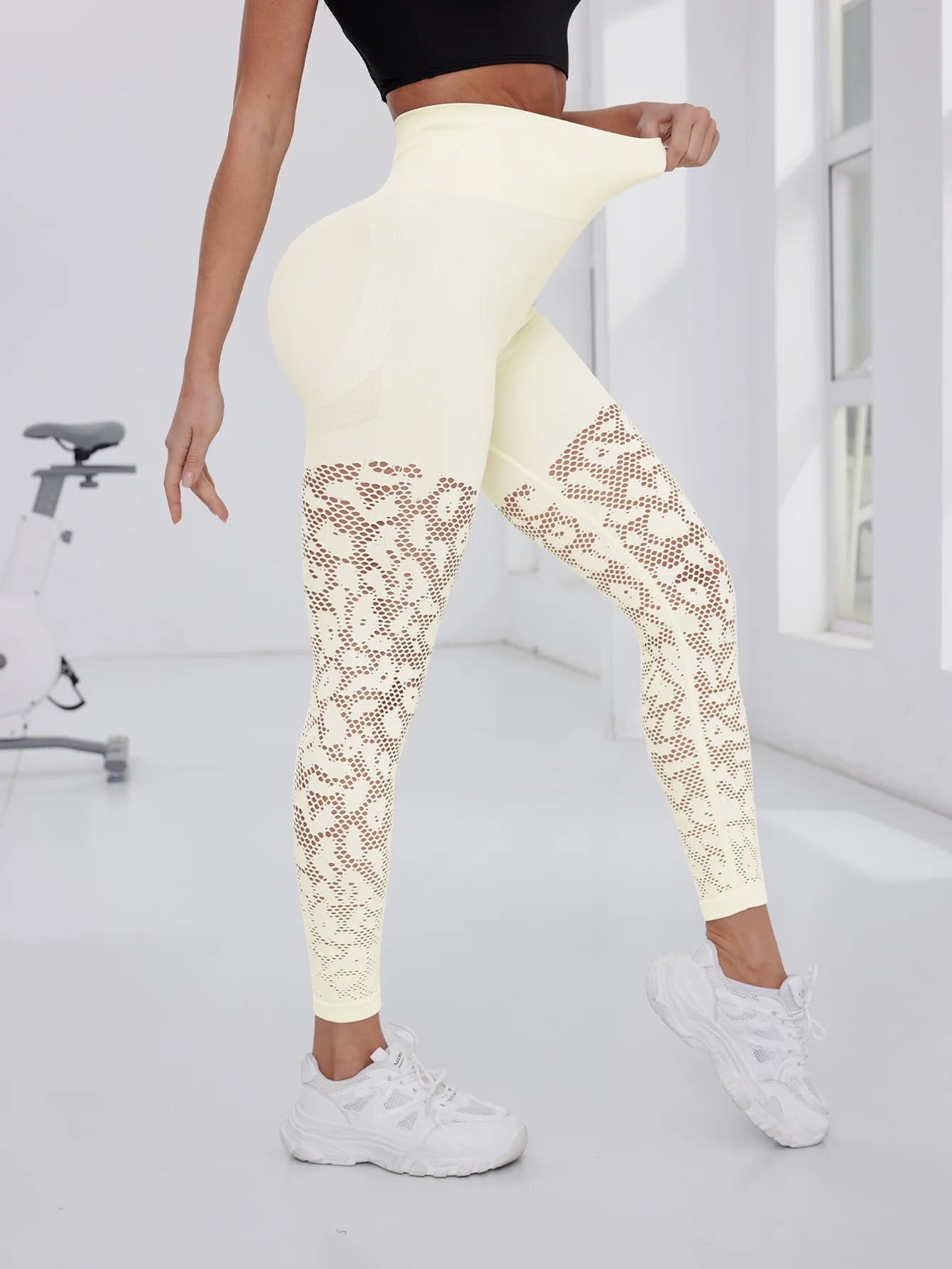 TRY TO BN Sports Leggings Mesh Women Seamless Yoga Pants Fitness Breathable Sweatpants High Waisted Leggings Workout Gym Clothes