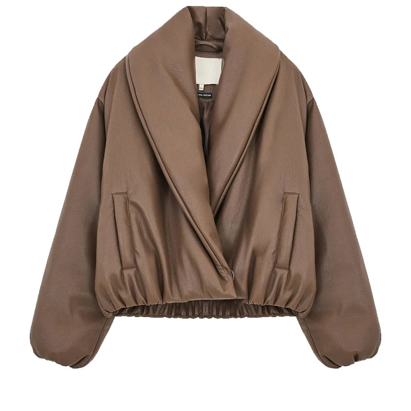 Solid Thicken Short Woman Coats Turn-down Collar Long Sleeve Covered Button Warm Outerwear 2025 Autumn Winter New Lady Jackets