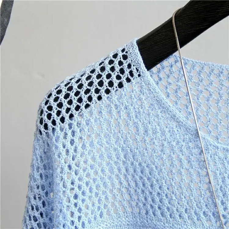 Spring and Summer New Ice Silk Knitted Vest Top Hollow Out Thin Bottoming Sling Streetwear Womens Clothing Shirt