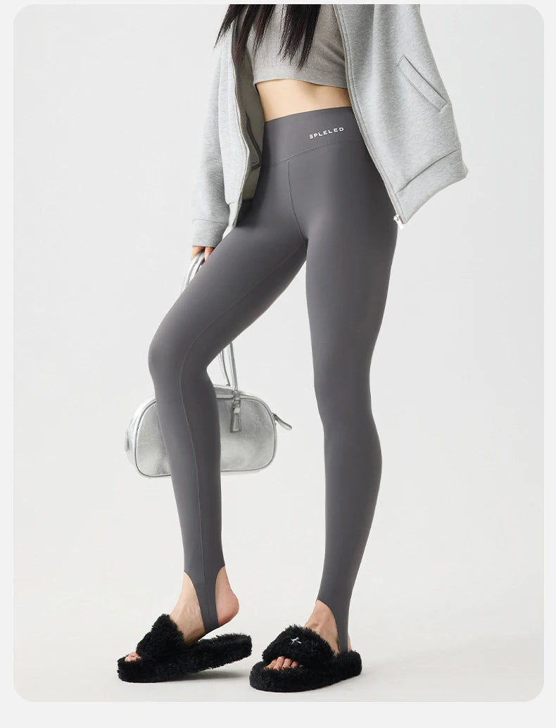 BIVIGAOS Autumn Winter Thick Foot Pants Sharkskin Leggings Women's Rabbit Fleece Warm Leggings High Waist Elastic Non Trace Yoga