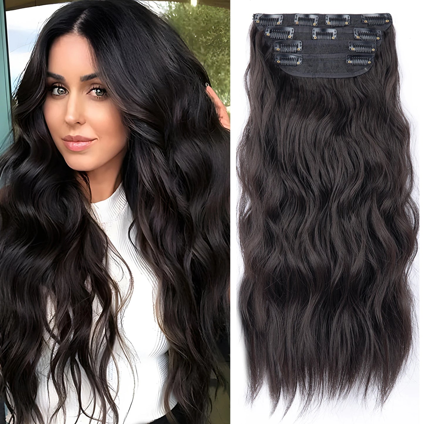 The 20-Inch Long Wavy Clip-In Hairpiece Set (4pcs)