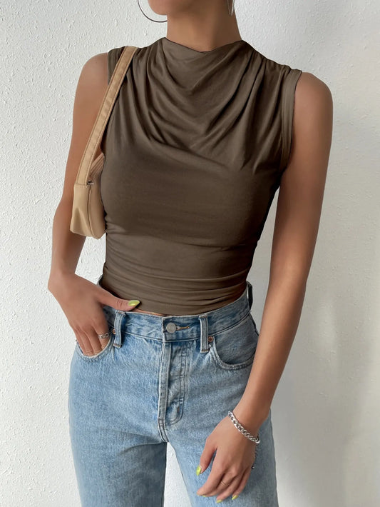 The Pleated Mock Neck Tank