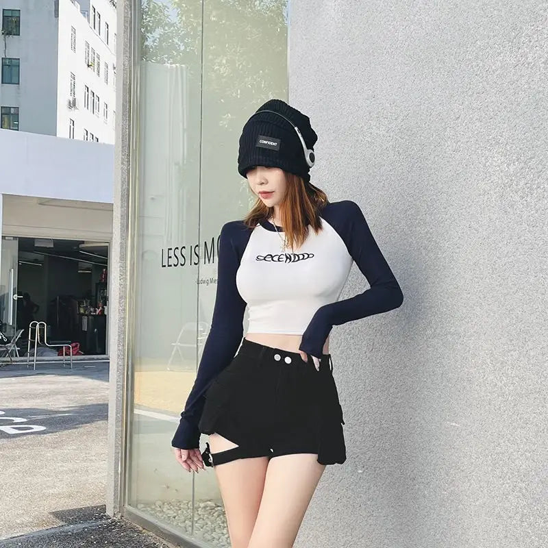 High Waisted Cargo Shorts Khaki Chic Pockets Jeans Shorts Sexy Girl Summer Clothes for Women