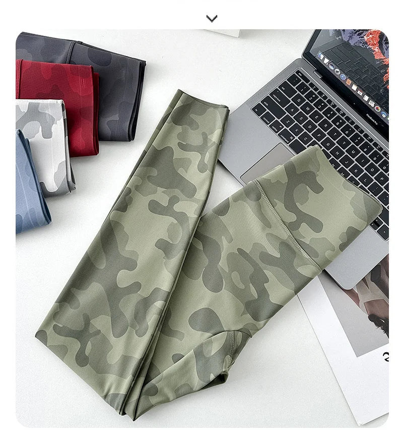 BIVIGAOS Spring Summer New Seamless Camouflage Sharkskin Leggings Women Fashion High Waist Casual Sports Tights Fitness Leggings