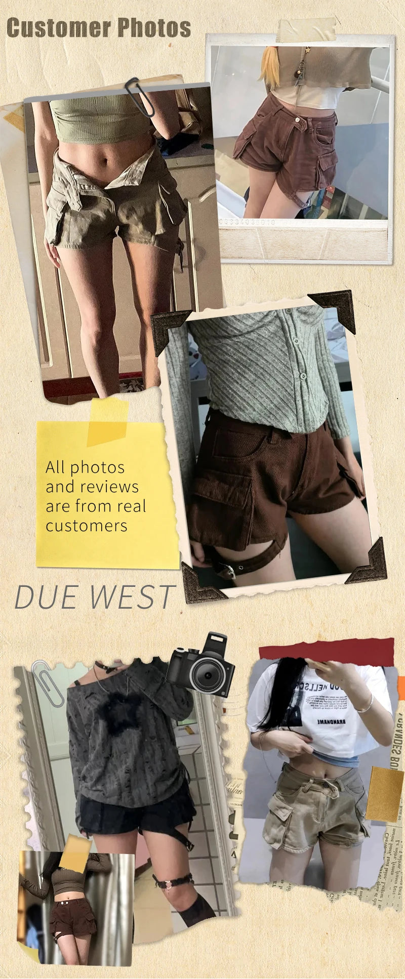High Waisted Cargo Shorts Khaki Chic Pockets Jeans Shorts Sexy Girl Summer Clothes for Women