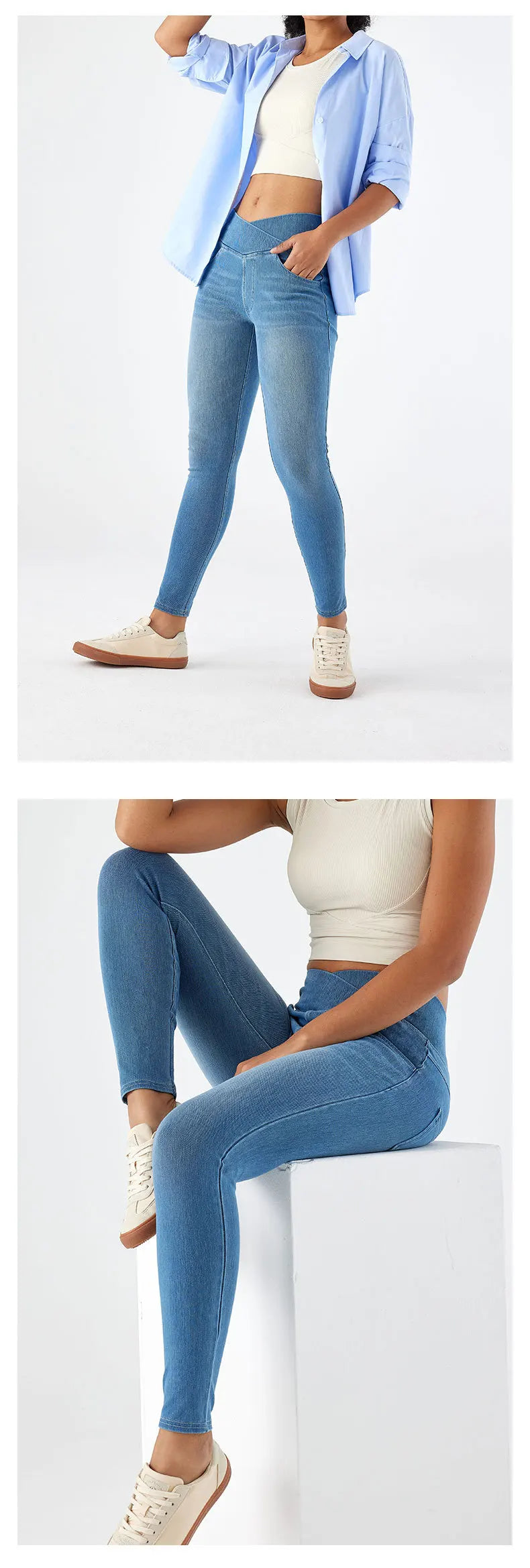 High Waist Cross Fit Women's Skinny Jeans Elastic Fitness Casual Pants Cotton Polyester Inner Lining Running Exercise Jeans