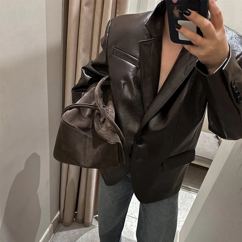 The Belted PU Bomber Jacket