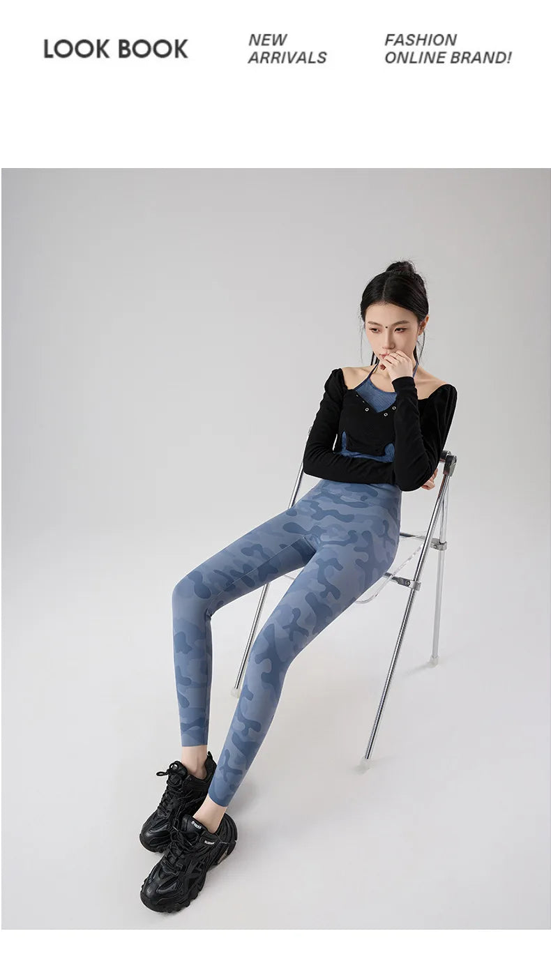 BIVIGAOS Spring Summer New Seamless Camouflage Sharkskin Leggings Women Fashion High Waist Casual Sports Tights Fitness Leggings