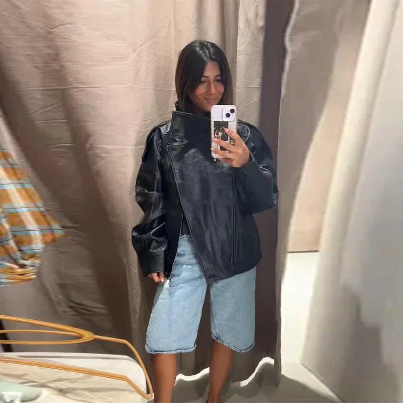 The Belted PU Bomber Jacket