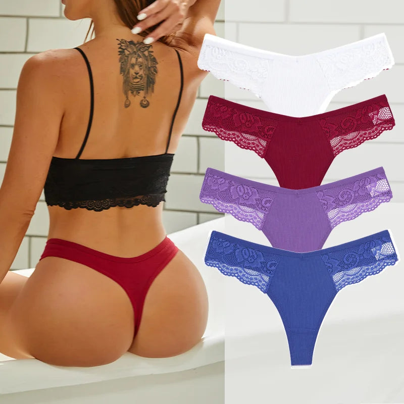 The 4-Pack Cotton Lace G-String Set