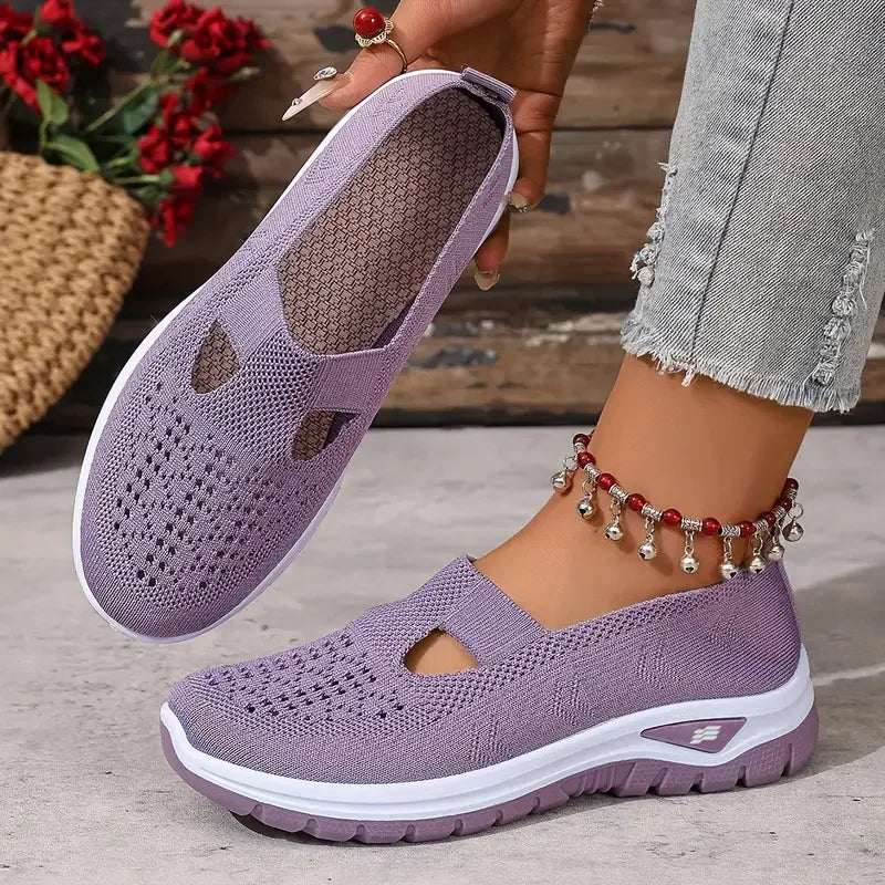 Women's casual sports shoes, solid color breathable sports soft-soled lightweight walking shoes, low-top knitted casual shoes