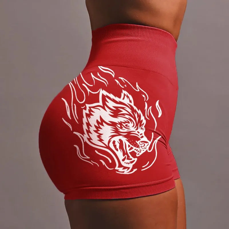 Wolf head three-piece pants high-elastic seamless yoga pants women's high-waisted sports fitness hip-up shorts