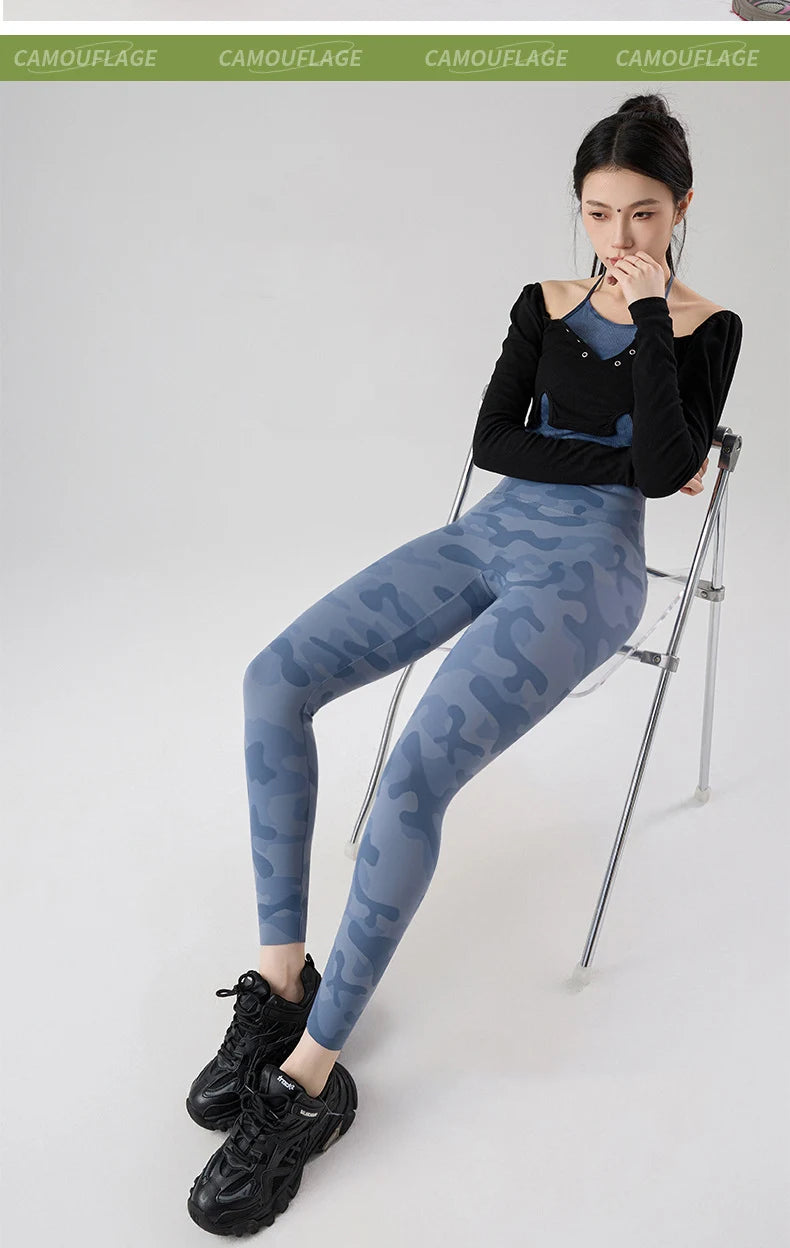 BIVIGAOS Spring Summer New Seamless Camouflage Sharkskin Leggings Women Fashion High Waist Casual Sports Tights Fitness Leggings