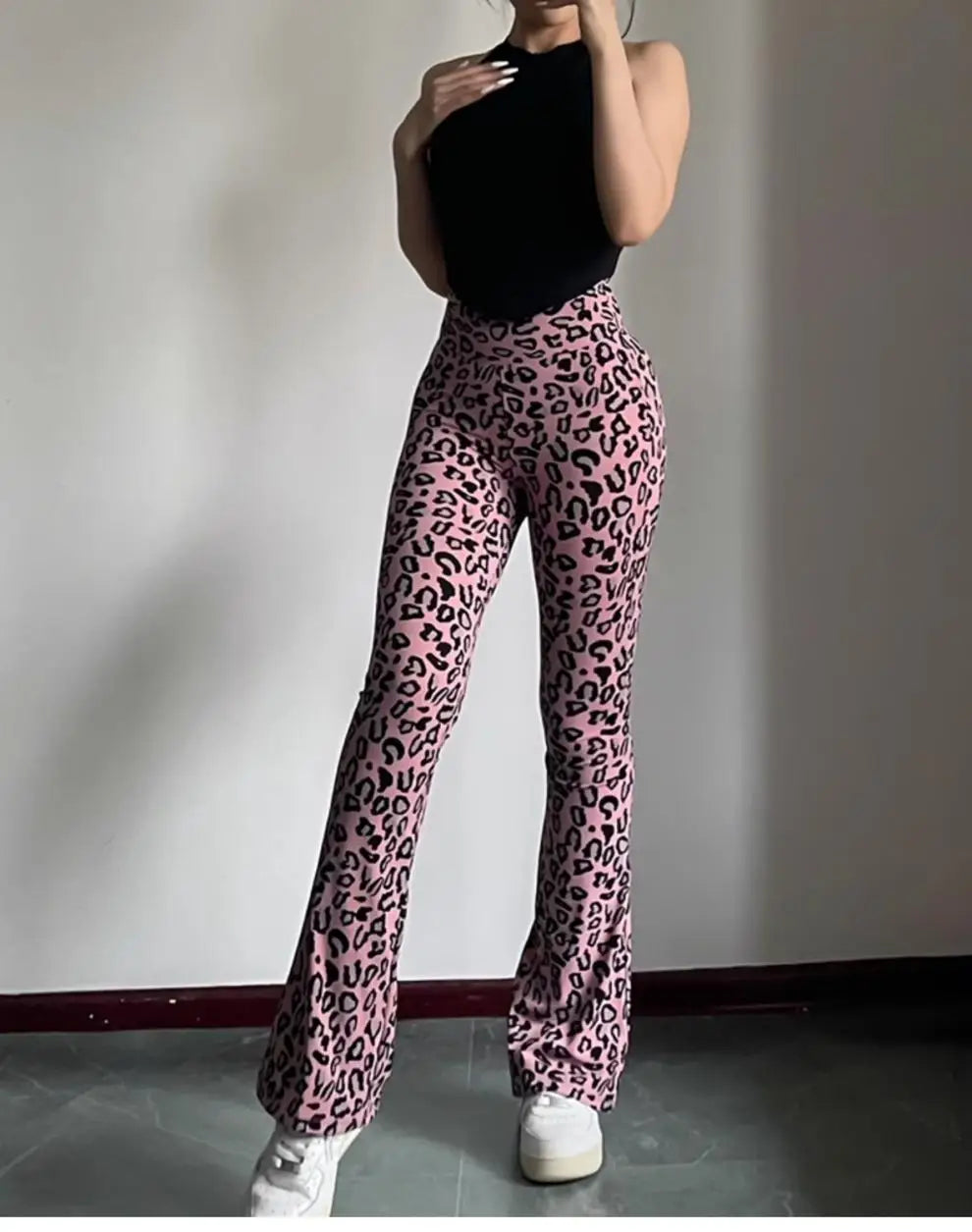 BIVIGAOS Spring Summer Leopard Print Flared Leggings Women Sharkskin High Waist Tight Sport Pilates Sexy Fitness Horseshoe Pants