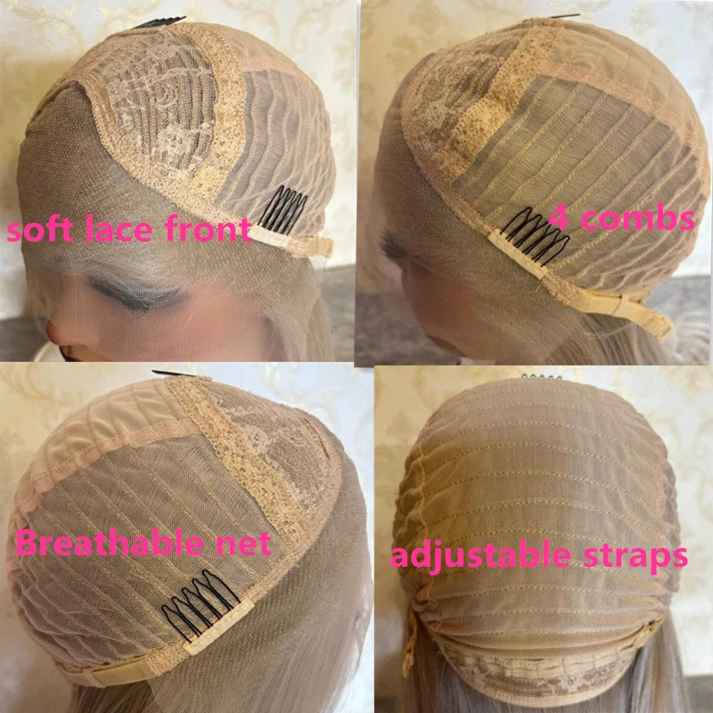 Ombre Lace Front Wig Cosplay Party Blonde Synthetic Wig Ombre Blonde Deep Wave High Heat Fiber 34inchs Long Lace Frontal Wig