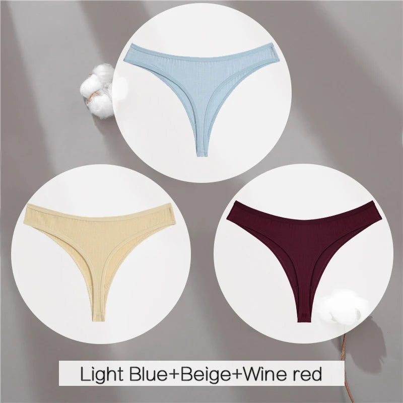 The 3-Pack Solid Color Cotton G-String