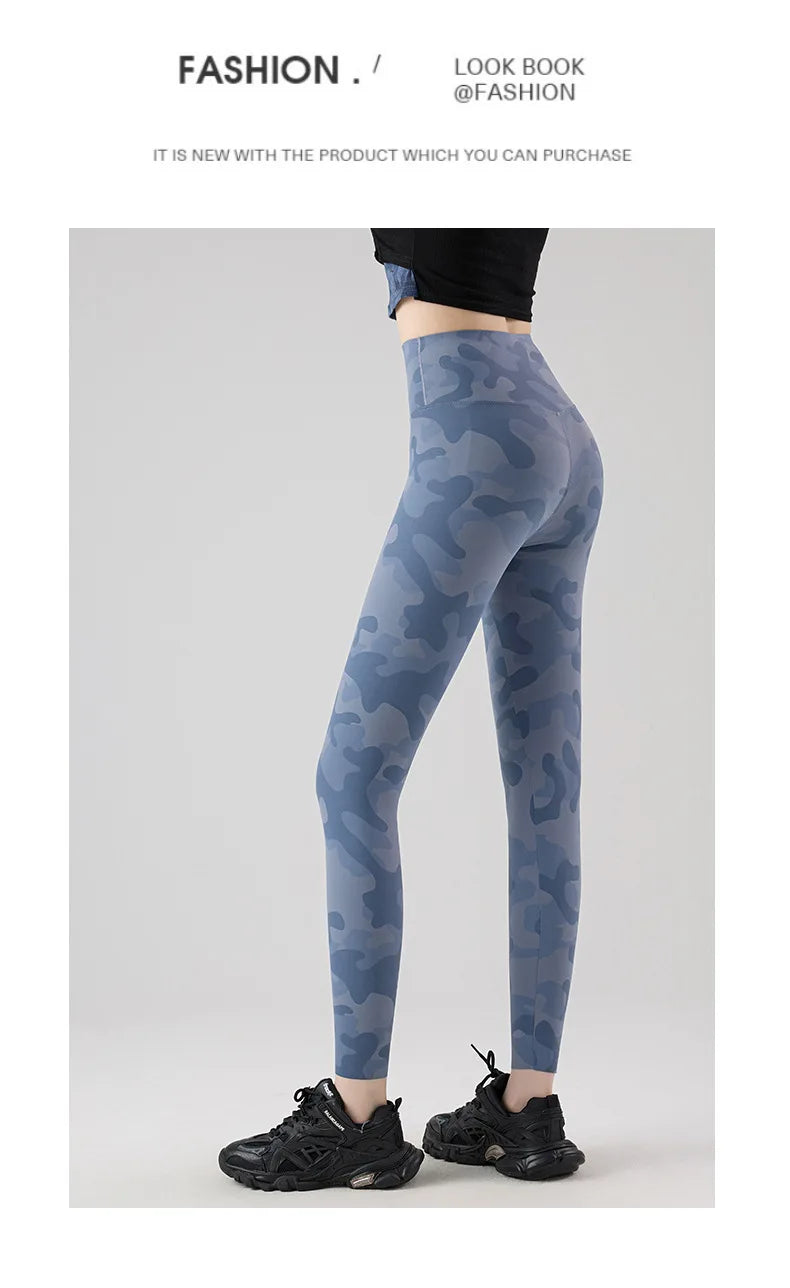 BIVIGAOS Spring Summer New Seamless Camouflage Sharkskin Leggings Women Fashion High Waist Casual Sports Tights Fitness Leggings