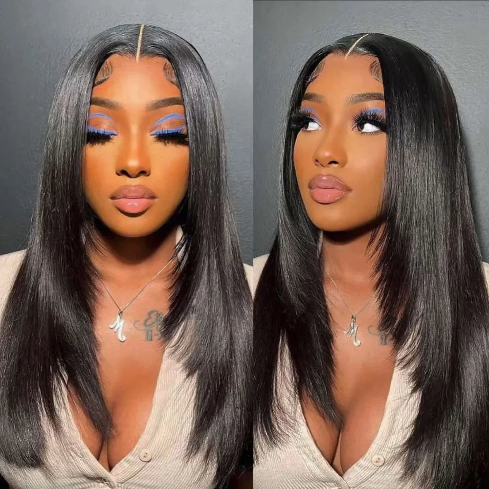 Ombre Brown Color 13x4 Lace Front Layered Wig Remy Brazilian Human Hair Pre Cut Straight Natural Black Frontal Wigs Pre Plucked