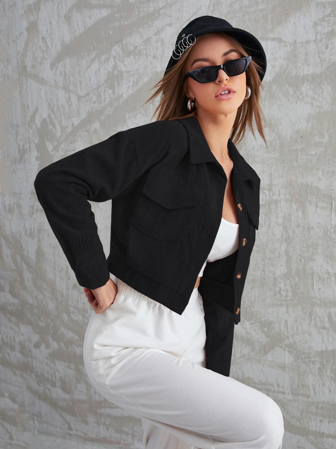 Women's New Corduroy Long Sleeve Jacket Autumn Winter Casual Lapel Quilted Single Button Coat Stylish Feminine Outerwear