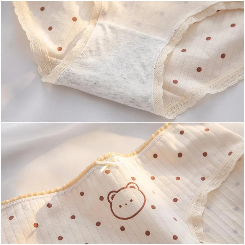 5Pcs/Set Cartoon Cute Bear Cotton Women Panties Breathable Underwear Girls Briefs Mid Waist Soft Female Intimates Sexy Lingerie