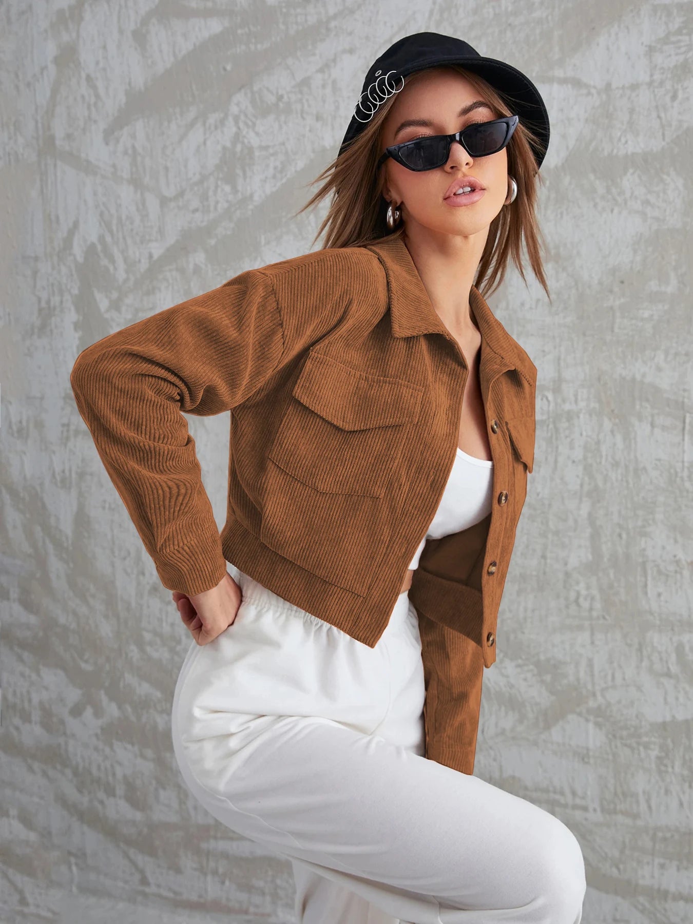 Women's New Corduroy Long Sleeve Jacket Autumn Winter Casual Lapel Quilted Single Button Coat Stylish Feminine Outerwear