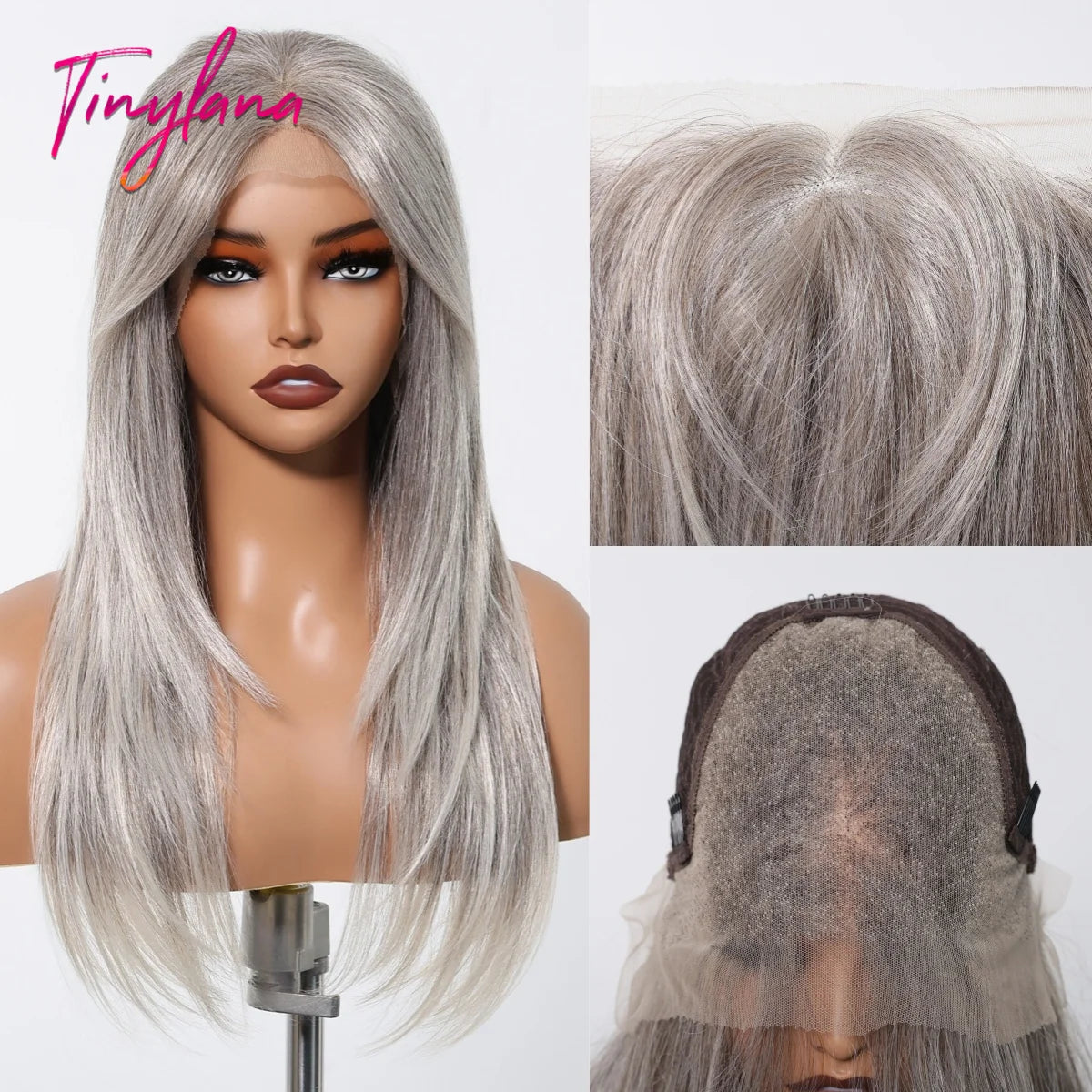 Ombre Blonde Platinum Synthetic Lace Frontal Wigs Long Straight 13*6 Lace Front Wigs for Women Daily Heat Resistant Hairline Wig