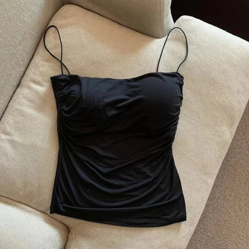 Sexy Short Top With Thin Straps Plain White Tank Top Korean Style Women's Sleeveless Top Tank Underwear Fitted Camisole