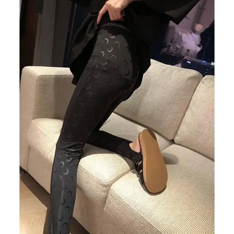 Fashion High Street Casual Women's High Waist Printed Bottom Pants New Women Reflective Tight Elastic Outerwear Pants