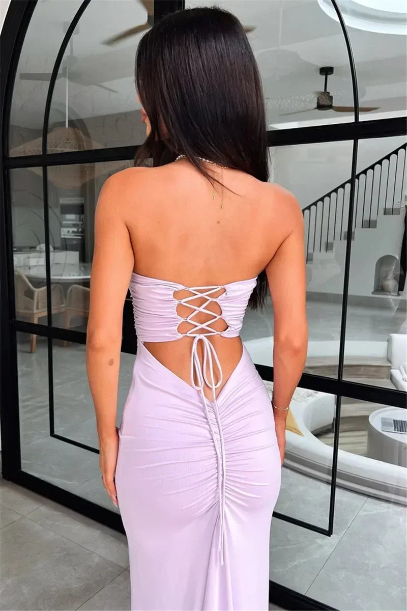 The Strapless Lace-Up Maxi