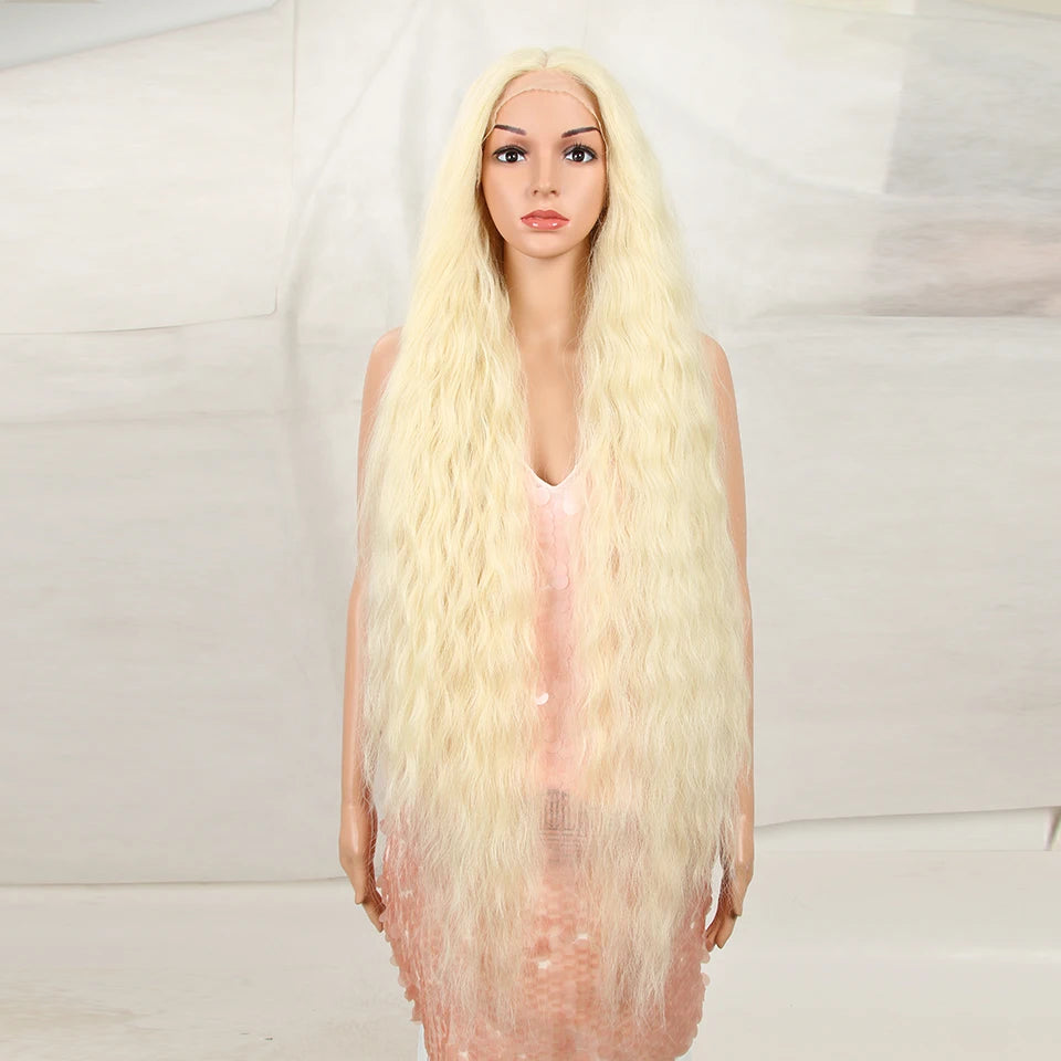 Synthetic Lace Front Wigs For Black Women 40 Inch Long Curly Lace Wigs Ombre Blonde Highlight White Cosplay Wig
