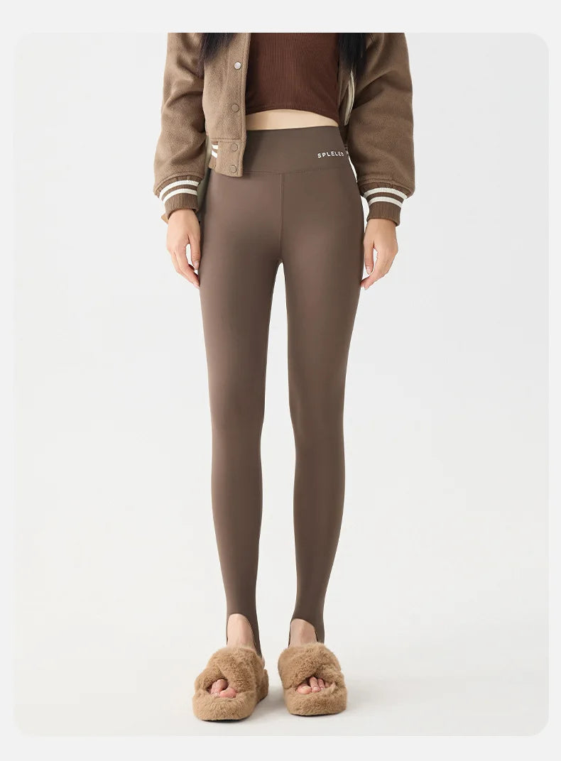 BIVIGAOS Autumn Winter Thick Foot Pants Sharkskin Leggings Women's Rabbit Fleece Warm Leggings High Waist Elastic Non Trace Yoga
