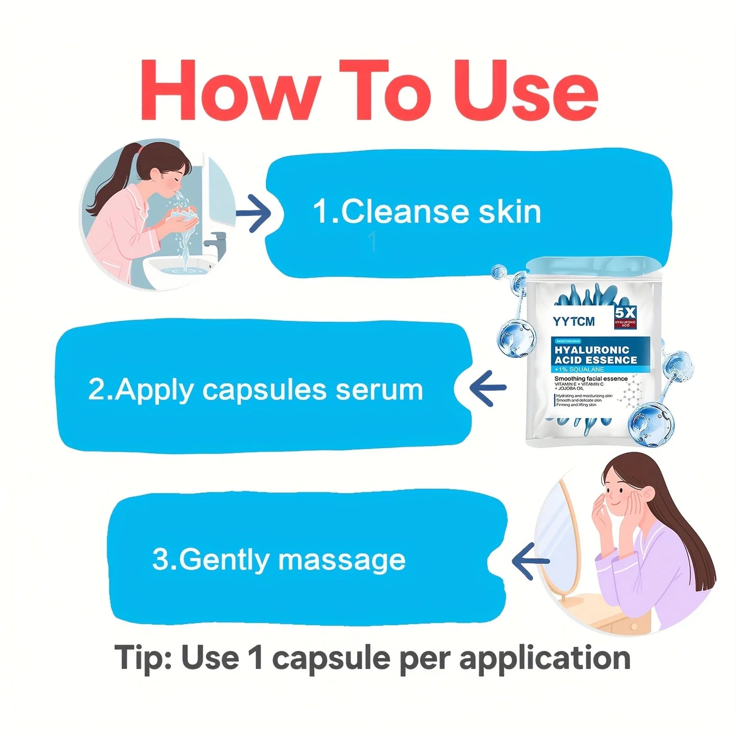 Hyaluronic acid deep moisturizing capsule essence, deep moisturizing and brightening skin essence (0.4gx30 capsules)/bag -1 bag