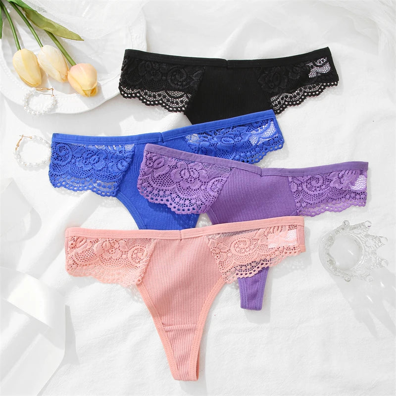 The 4-Pack Cotton Lace G-String Set