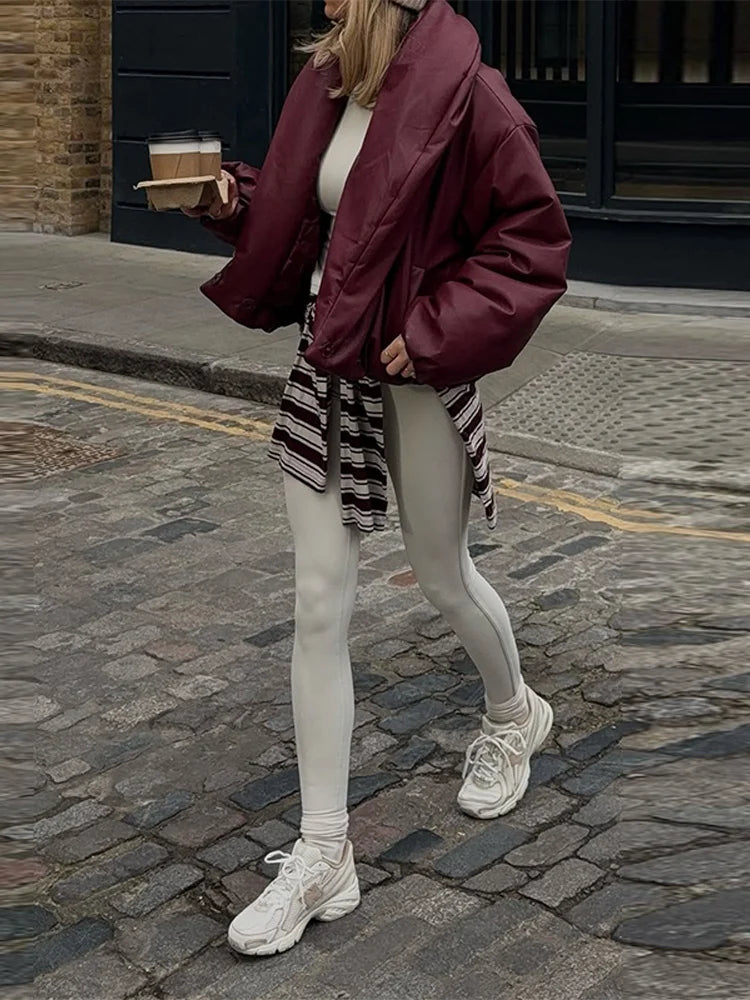 Solid Thicken Short Woman Coats Turn-down Collar Long Sleeve Covered Button Warm Outerwear 2025 Autumn Winter New Lady Jackets