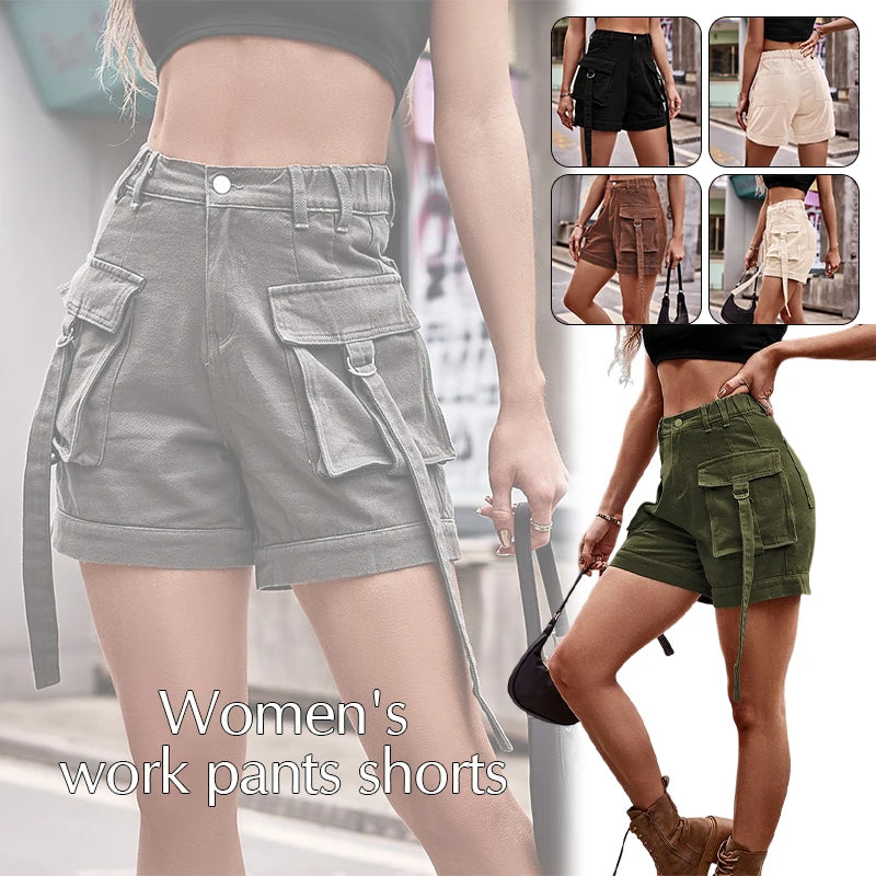 Women Summer Cargo Shorts Casual Pockets Beach Short Pants  Harajuku Chic Short Pants All Match Streetwear Bottoms