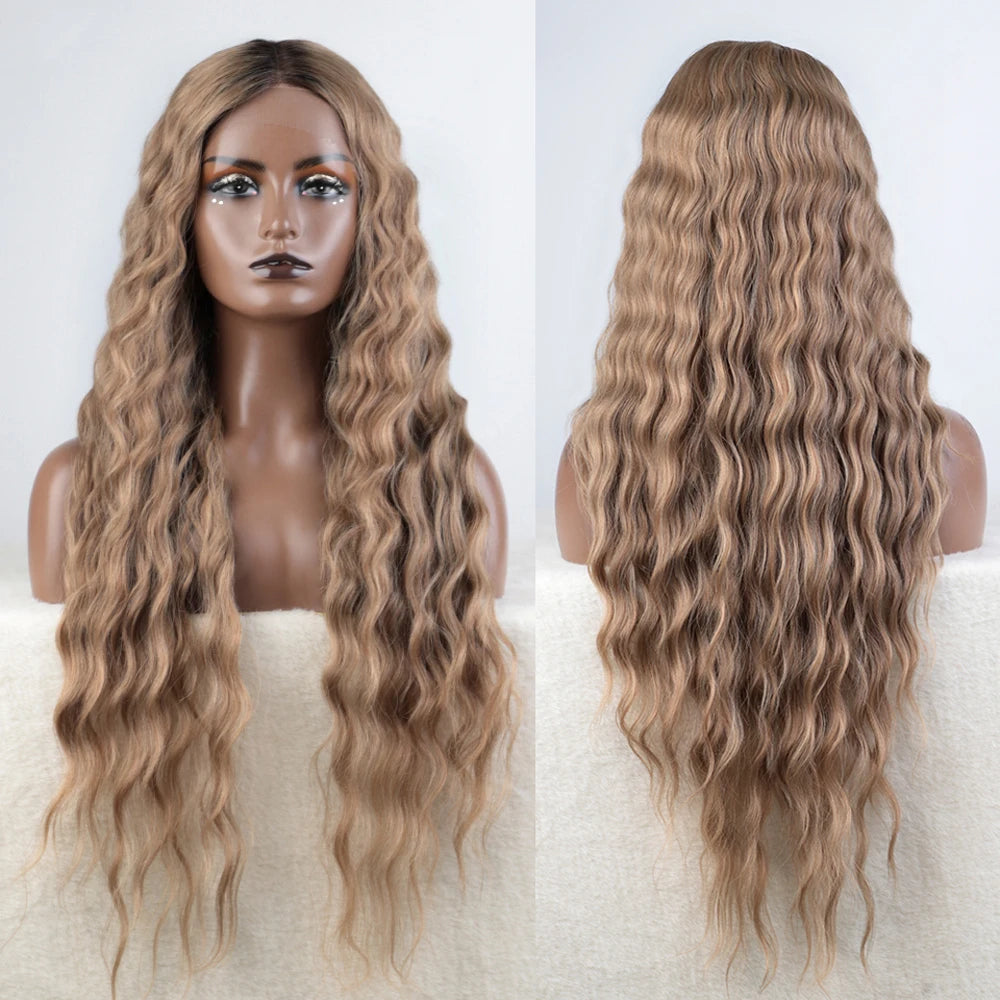 Synthetic Lace Front  Wig 30" Ombre Blonde Black Wig Baby Hair Wigs Long Wavy Hair Lace Wig For Women Lace Front Wig Cosplay Wig